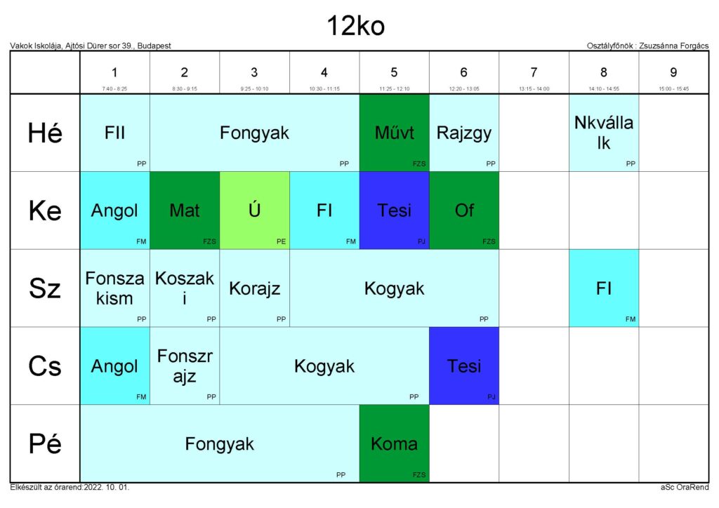 Szakiskola órarend 2022-23 (okt1, v17, sz), 12ko osztály, JPG formátum.